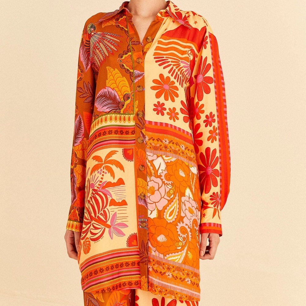 Farm Rio Forest Mixed Scarves Lenzing™ Ecovero™ Viscose Shirtdress size XL